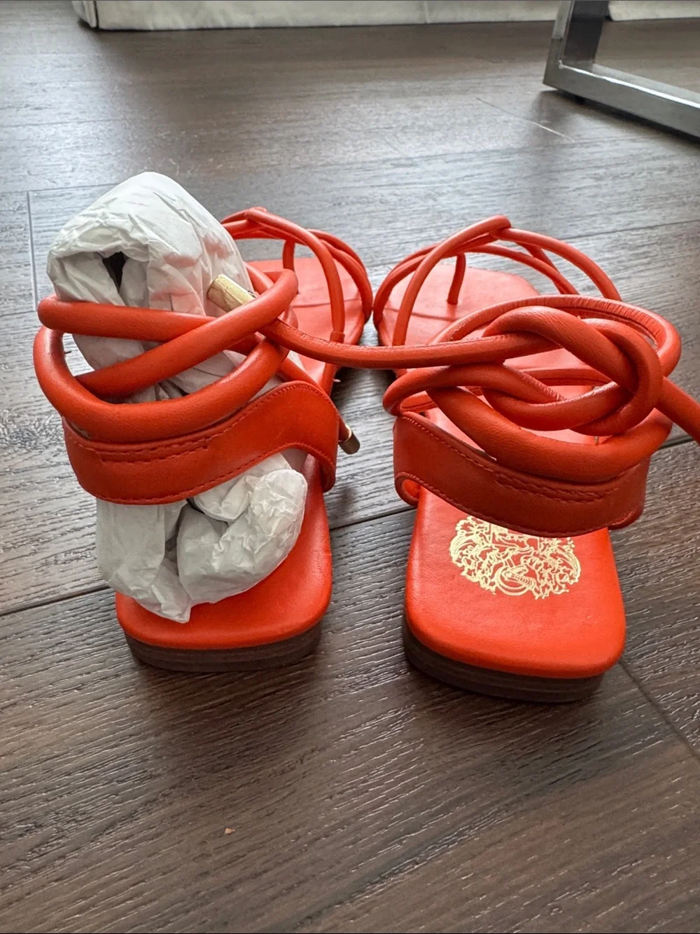 Vince Camuto Alminda Orange Leather  Strappy Square-Toe Wrap Sandals size 8